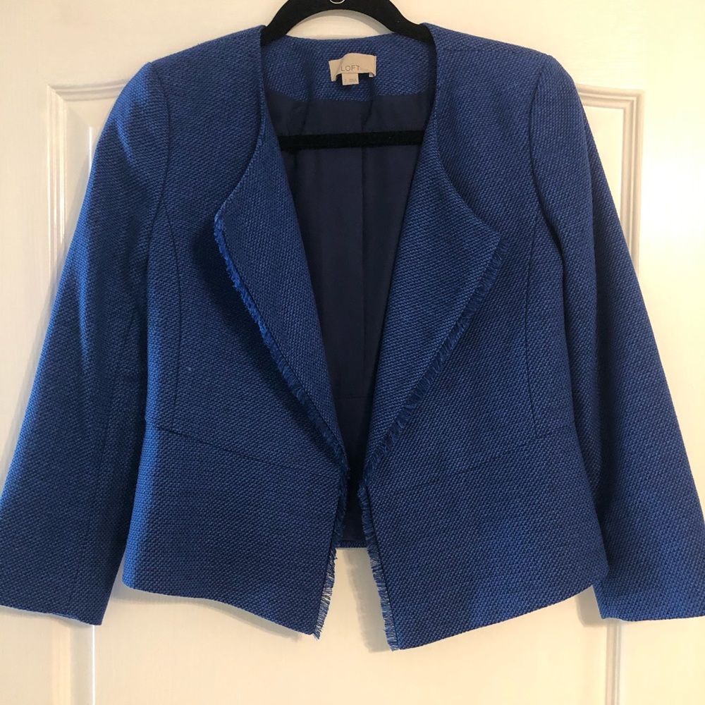 LOFT Blue Fringe Peplum Jacket